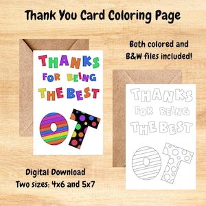 Kinderergotherapeut bedankt/beste OT kleurplaat kaart digitale download