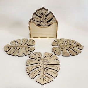 Monstera Coasters, Set of 4, 6 & 6 + Coasters Holder-Wine Coasters.Coffee Coasters.LaserCut.Housewarming Gift.Plants.Birthday gift.Homedecor