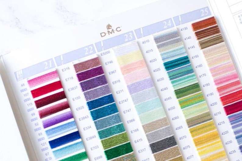 Dmc needlework threads color card with real thread floss etsy