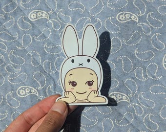 Kawaii White Bunny Baby Mini Peeker Vinyl Sticker