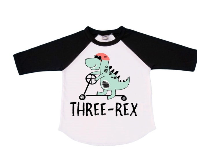 Three REX Dinosaur theme Birthday Shirt. Three Birthday. Boy's Dino Birthday Shirt. Dinosaur Birthday Shirt. THREE Rex