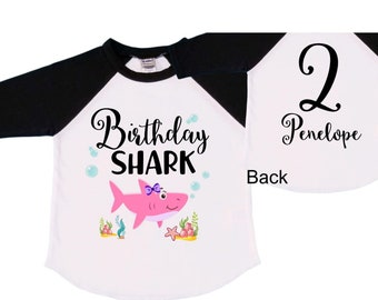 Personalized Baby Shark Themed Birthday Shirt Second Birthday Girl Shirt. Cake Smash Raglan Birthday Shirt. TWO. Second Birthday Shirt