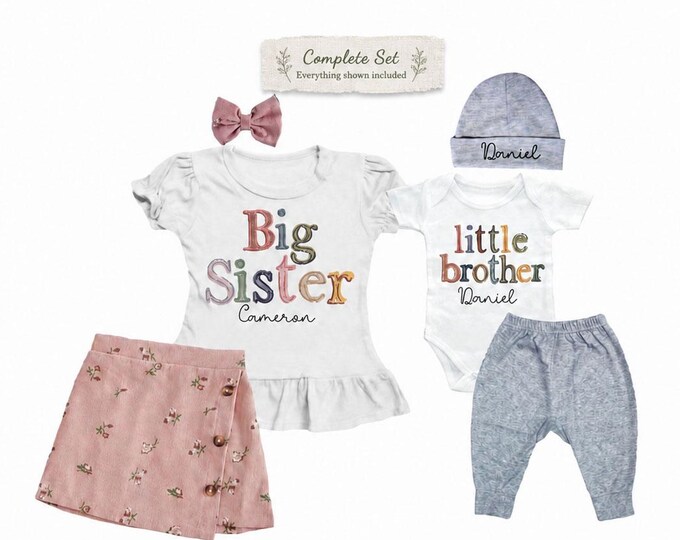 Big Sister/Little Brother Matching Sibling Set. Baby Shower Gift. Take Home Outfit. Matching Sibling Set