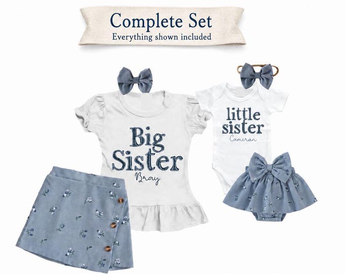 Complete Set - Big Sister Little Sister Matching Outfit Set: Matching Sister Outfits, Big Sister Gift, Baby Shower, New Baby Outfit