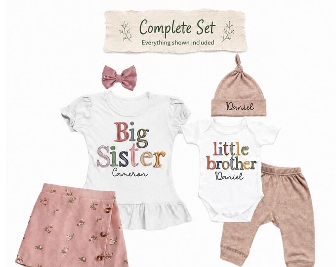 Big Sister/Little Brother Matching Sibling Set. Baby Shower Gift. Take Home Outfit. Matching Sibling Set