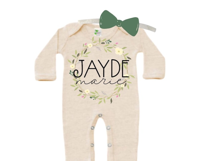 Personalized Name Baby Outfit. Baby Shower Gift. New Born Bring Home Outfit.