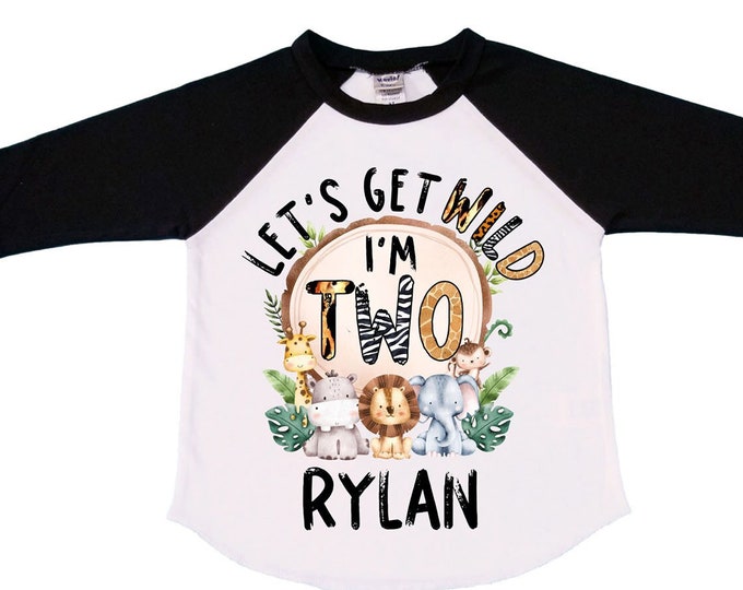 Personalized Let's Get Wild Safari theme Birthday Shirt. Two Birthday. Boy's Safari Birthday Shirt. Jungle Safari Birthday Shirt.