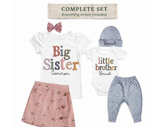 Big Sister/Little Brother Matching Sibling Set. Baby Shower Gift. Take Home Outfit. Matching Sibling Set