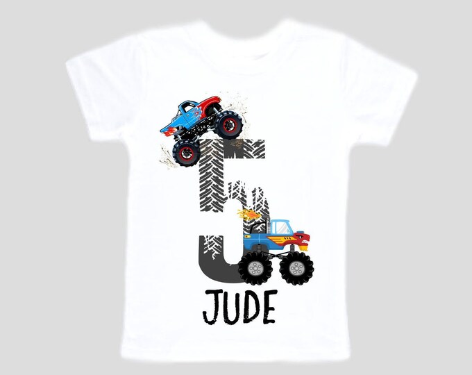 Personalized Monster Truck FIVE Monster Truck theme Birthday Shirt. Two Birthday. Boy's Racing Birthday . Monster Truck Birthday .