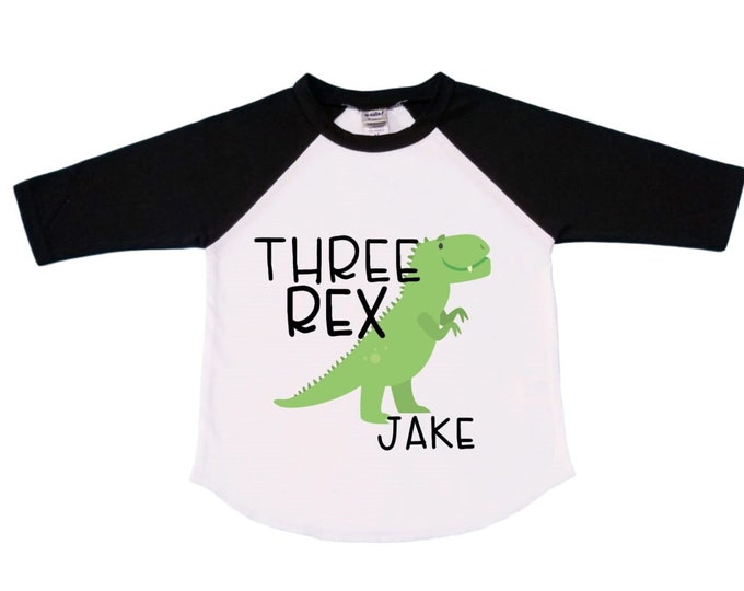Personalized Dinosaur theme Birthday Shirt. Three Birthday. Boy's Dino Birthday Shirt. Dinosaur Birthday Shirt. THREE Rex