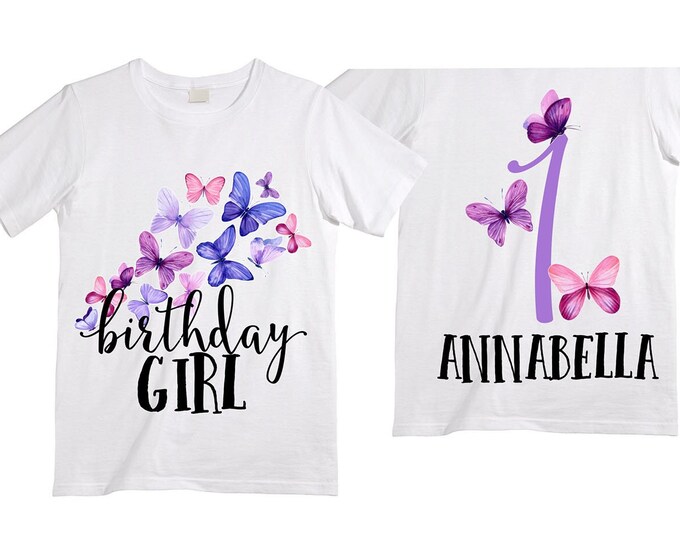 Personalized Butterfly ONE Birthday Girl Shirt. Cake Smash Sleeve Birthday Shirt. ONE . Birthday Shirt