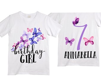 Personalized Butterfly SEVEN  Birthday Girl Shirt. Cake Smash Short Sleeve Birthday Shirt. 7th . Birthday Shirt