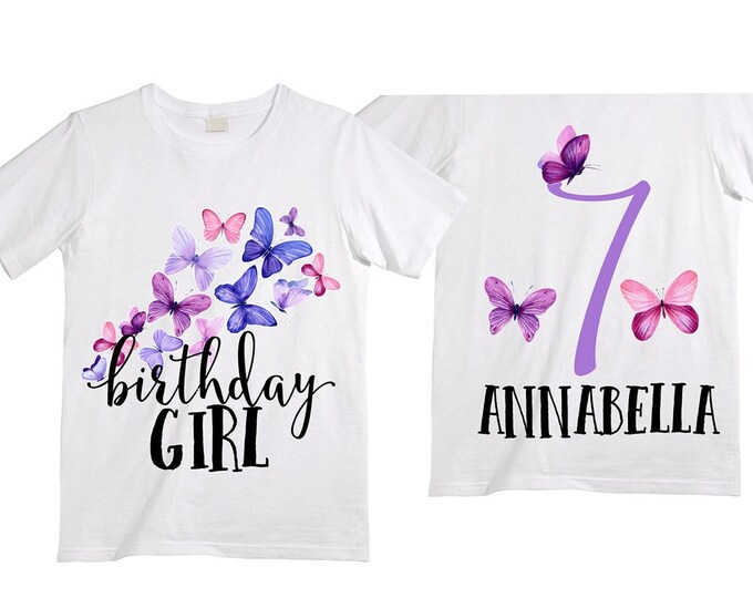 Personalized Butterfly SEVEN  Birthday Girl Shirt. Cake Smash Short Sleeve Birthday Shirt. 7th . Birthday Shirt