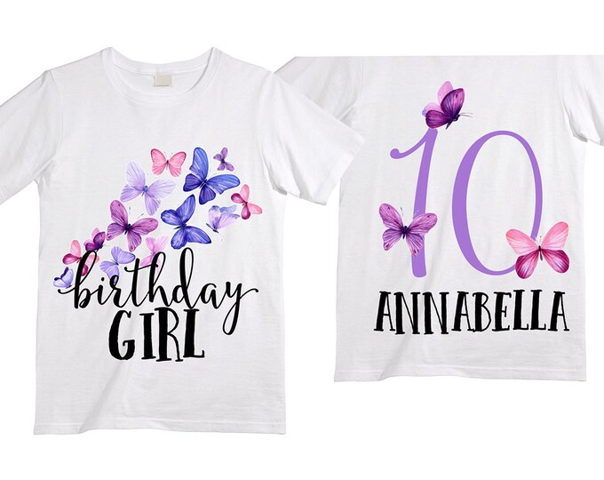 Personalized Butterfly NINE Birthday Girl Shirt. Cake Smash Short Sleeve Birthday Shirt. 9th . Birthday Shirt