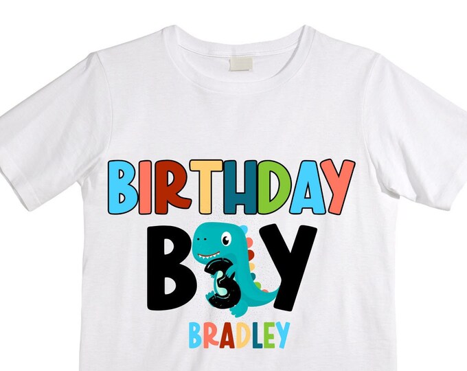 Personalized Dinosaur theme Birthday Shirt. Three Birthday. Boy's Dino Birthday Shirt. Dinosaur Birthday Shirt. THREE Rex