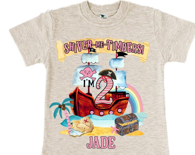 Personalized Two Pirate Rainbow . Pirate Ship.  Arrgh, Shiver me Timbers. Ahoy Matey Girls Birthday Shirt. 2nd Birthday Girl. Pirate Second