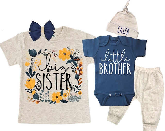 Big Sister/Little Brother Matching Sibling Set. Baby Shower Gift. Take Home Outfit. Matching Sibling Set