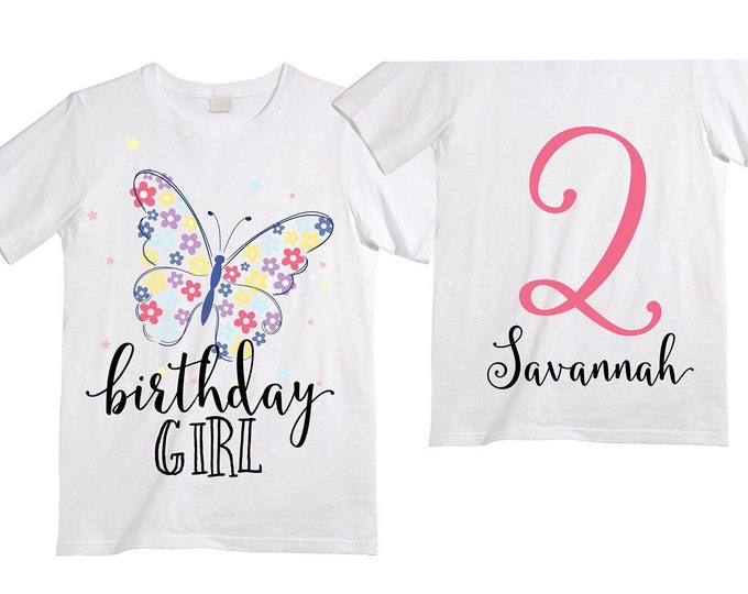 Personalized Butterfly TWO Birthday Girl Shirt. Cake Smash Sleeve Birthday Shirt. TWO . Birthday Shirt