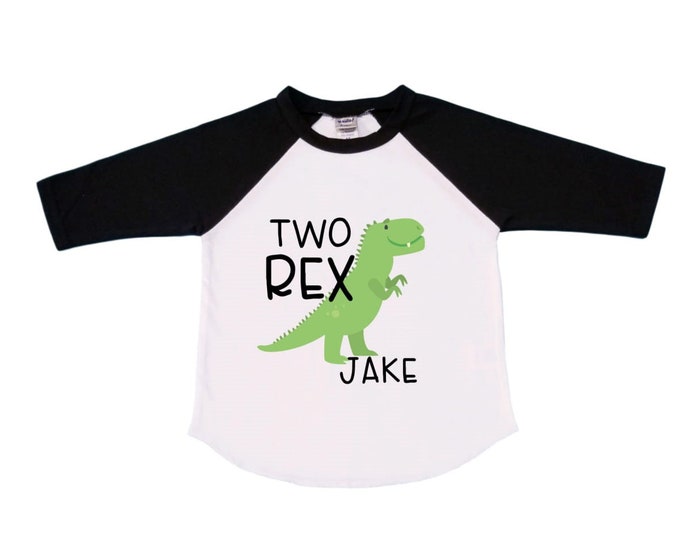 Personalized Two Rex Raglan Dinosaur theme Birthday Shirt. Two Birthday. Boy's Dino Birthday Shirt. Dinosaur Birthday Shirt.