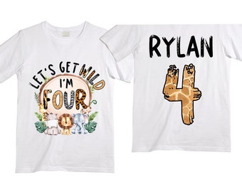 Personalized Let's Get Wild Birthday Shirt. FOUR  Birthday. Boy's Truck Birthday Shirt. Safari Birthday Shirt.