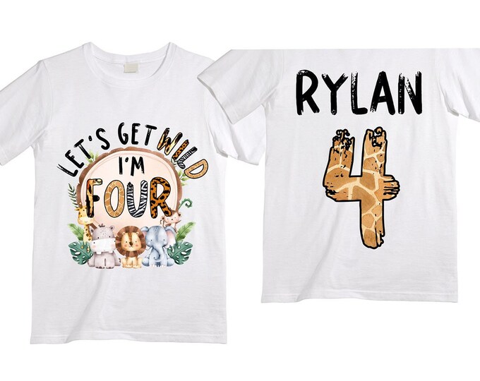 Personalized Let's Get Wild Birthday Shirt. FOUR  Birthday. Boy's Truck Birthday Shirt. Safari Birthday Shirt.