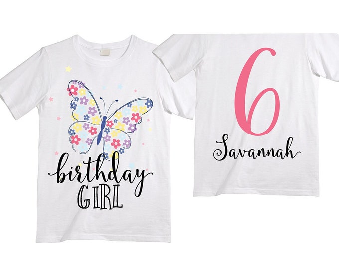 Personalized Butterfly SIX Birthday Girl Shirt. Cake Smash Short Sleeve Birthday Shirt. 6th . Birthday Shirt