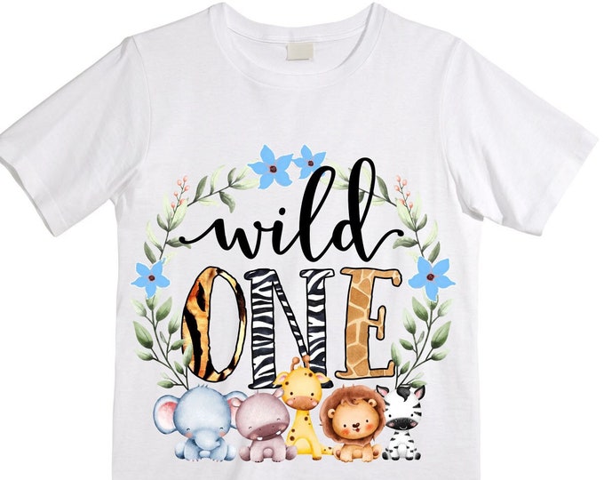 Personalized Let's Get Wild Safari theme Birthday Shirt. ONE Birthday. Boy's Safari Birthday Shirt. Jungle Safari Birthday Shirt.