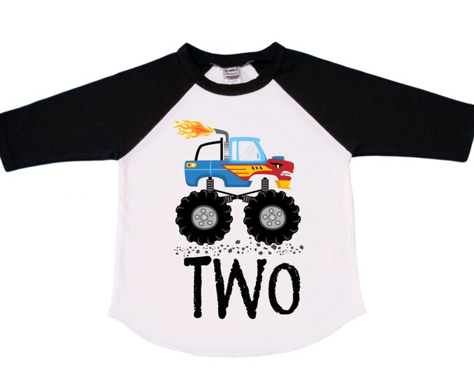 Monster Truck theme Birthday Shirt. Two Birthday. Boy's Truck Birthday Shirt. Monster Truck Racing Birthday Shirt.