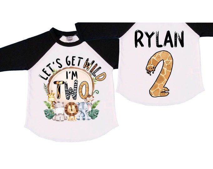 Personalized Let's Get Wild Safari theme Birthday Shirt. Two Birthday. Boy's Safari Birthday Shirt. Jungle Safari Birthday Shirt.