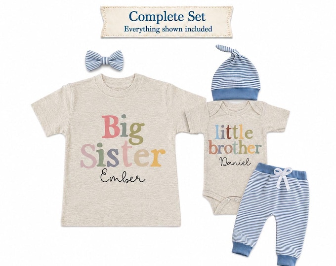 Big Sister/Little Brother Matching Sibling Set. Baby Shower Gift. Take Home Outfit. Matching Sibling Set