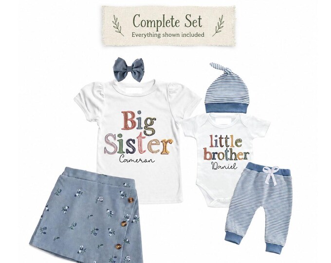 Big Sister/Little Brother Matching Sibling Set. Baby Shower Gift. Take Home Outfit. Matching Sibling Set
