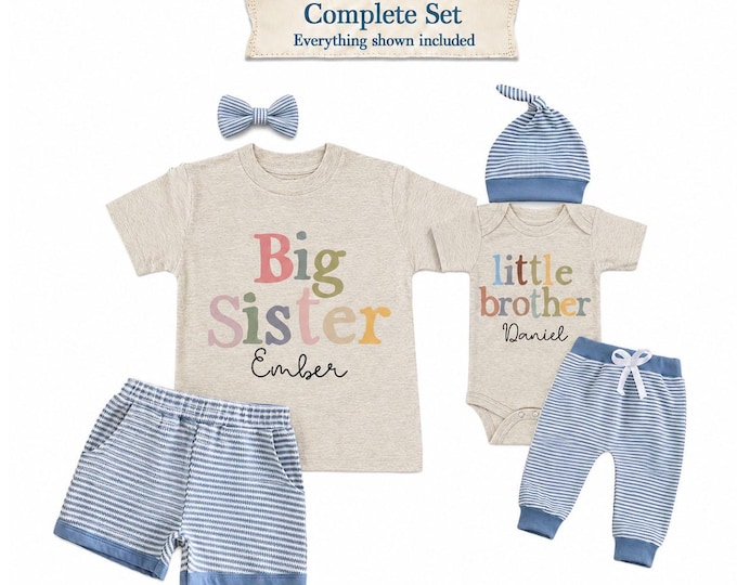 Complete SET - Big Sister Little Brother Matching Sibling Set: Baby Shower New Baby Outfit