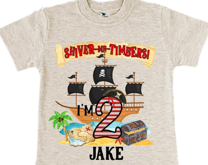 Personalized Pirate Ship theme Birthday Shirt. Two Birthday. Boy's Pirate Birthday. Shiver Me Timbers. Ahoy Matey. Arr. Arragh Shirt. Pirate
