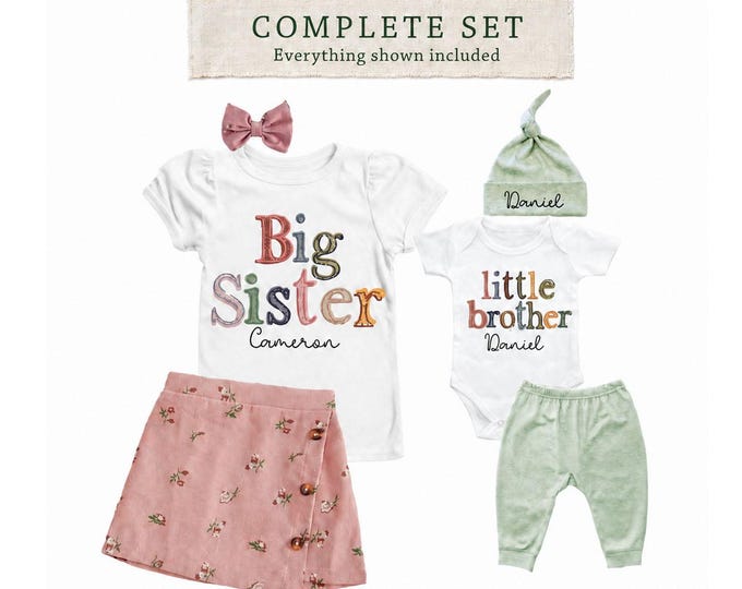 Big Sister/Little Brother Matching Sibling Set. Baby Shower Gift. Take Home Outfit. Matching Sibling Set