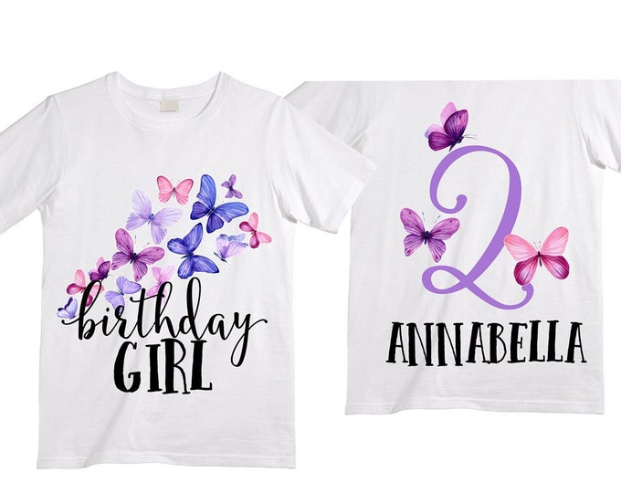 Personalized Butterfly TWO Birthday Girl Shirt. Cake Smash Sleeve Birthday Shirt. TWO . Birthday Shirt