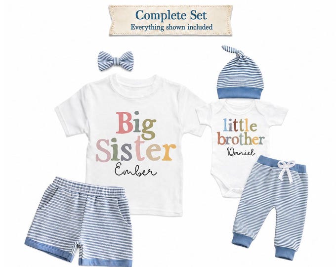 Complete SET - Big Sister Little Brother Matching Sibling Set: Baby Shower New Baby Outfit