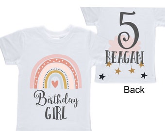 Personalized Rainbow FIVE Birthday Girl Shirt. Cake Smash Short Sleeve Birthday Shirt. 5th . Birthday Shirt