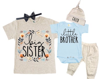 Big Sister/Little Brother Matching Sibling Set. Baby Shower Gift. Take Home Outfit. Matching Sibling Set