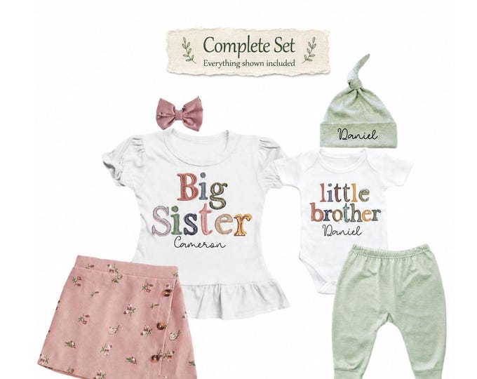Big Sister/Little Brother Matching Sibling Set. Baby Shower Gift. Take Home Outfit. Matching Sibling Set