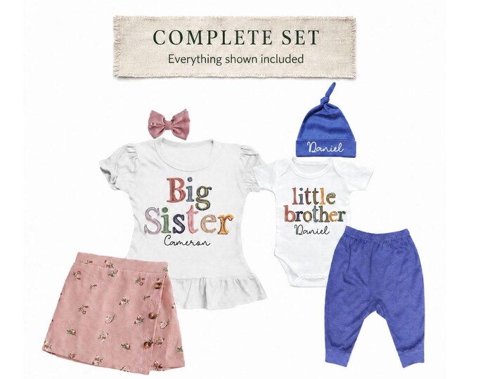 Big Sister/Little Brother Matching Sibling Set. Baby Shower Gift. Take Home Outfit. Matching Sibling Set