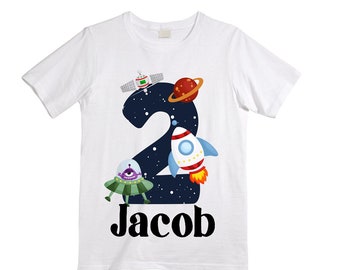 Personalized Space Birthday TWO Astronaut theme Birthday Shirt. TWO Birthday. Boy's Birthday Shirt. Spaceship Space ship Birthday Shirt.