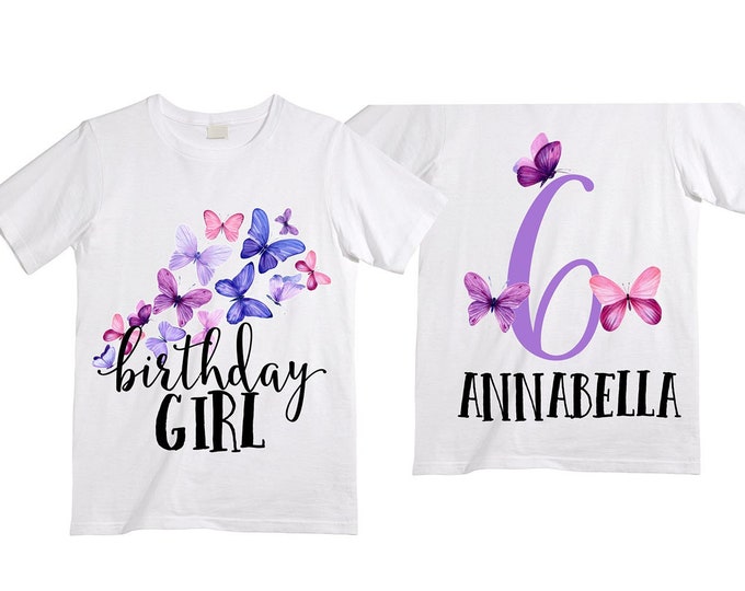 Personalized Butterfly SIX Birthday Girl Shirt. Cake Smash Short Sleeve Birthday Shirt. 6th . Birthday Shirt