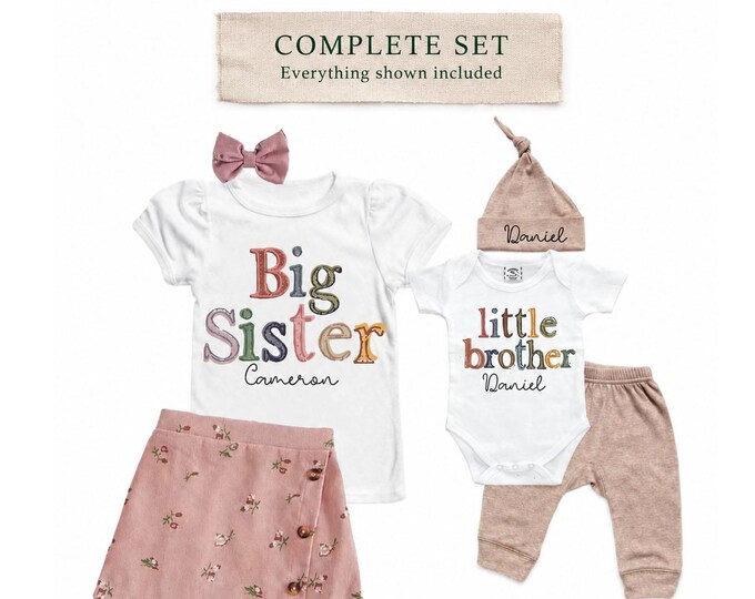 Big Sister/Little Brother Matching Sibling Set. Baby Shower Gift. Take Home Outfit. Matching Sibling Set