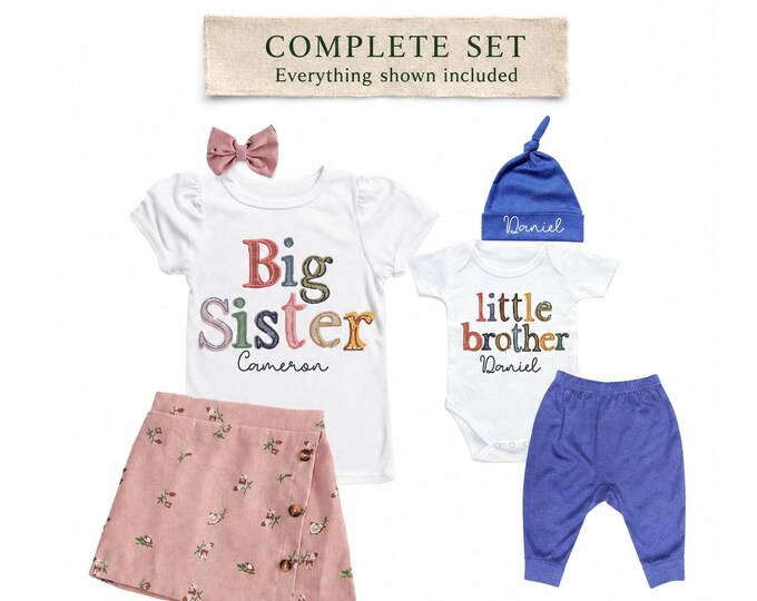 Big Sister/Little Brother Matching Sibling Set. Baby Shower Gift. Take Home Outfit. Matching Sibling Set