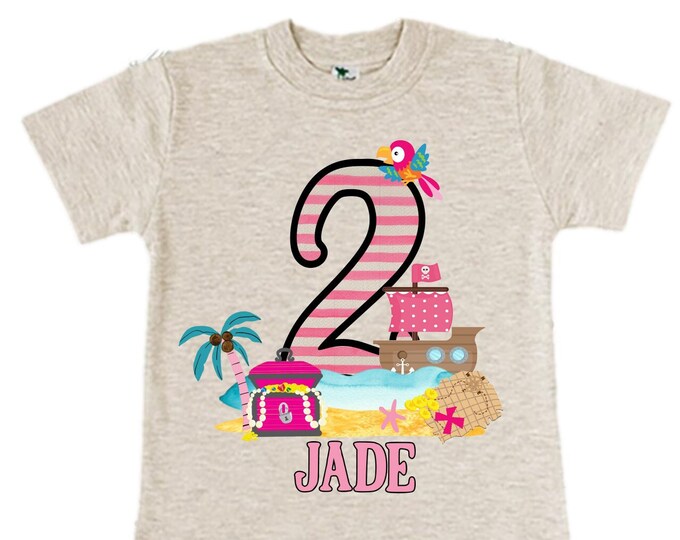Personalized Two Pirate Rainbow . Pirate Ship.  Arrgh, Shiver me Timbers. Ahoy Matey Girls Birthday Shirt. 2nd Birthday Girl. Pirate Second