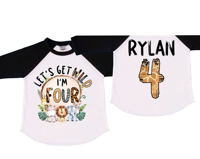 Personalized Let's Get Wild Birthday Shirt. FOUR  Birthday. Boy's Truck Birthday Shirt. Safari Birthday Shirt.