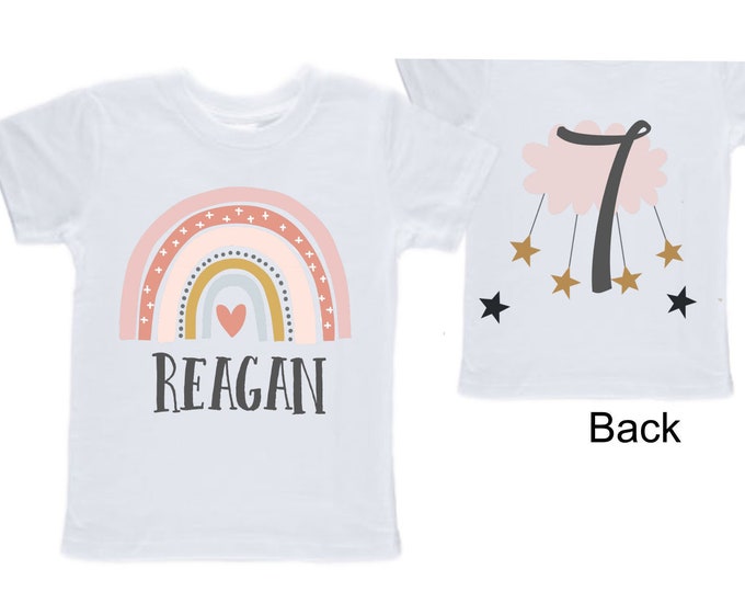 Personalized Rainbow SEVEN  Birthday Girl Shirt. Cake Smash Short Sleeve Birthday Shirt. 7th . Birthday Shirt