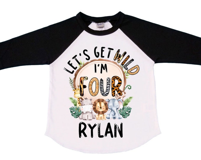 Personalized Let's Get Wild Birthday Shirt. FOUR  Birthday. Boy's Truck Birthday Shirt. Safari Birthday Shirt.