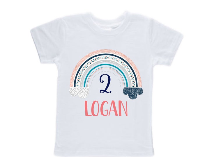 Personalized Rainbow TWO Birthday Girl Shirt. Cake Smash Sleeve Birthday Shirt. TWO . Birthday Shirt