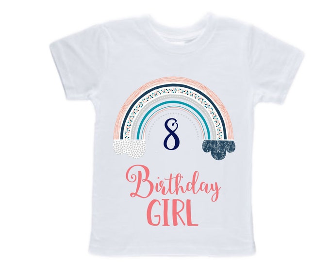 Personalized Rainbow EIGHT Birthday Girl Shirt. Cake Smash Short Sleeve Birthday Shirt. 8th . Birthday Shirt